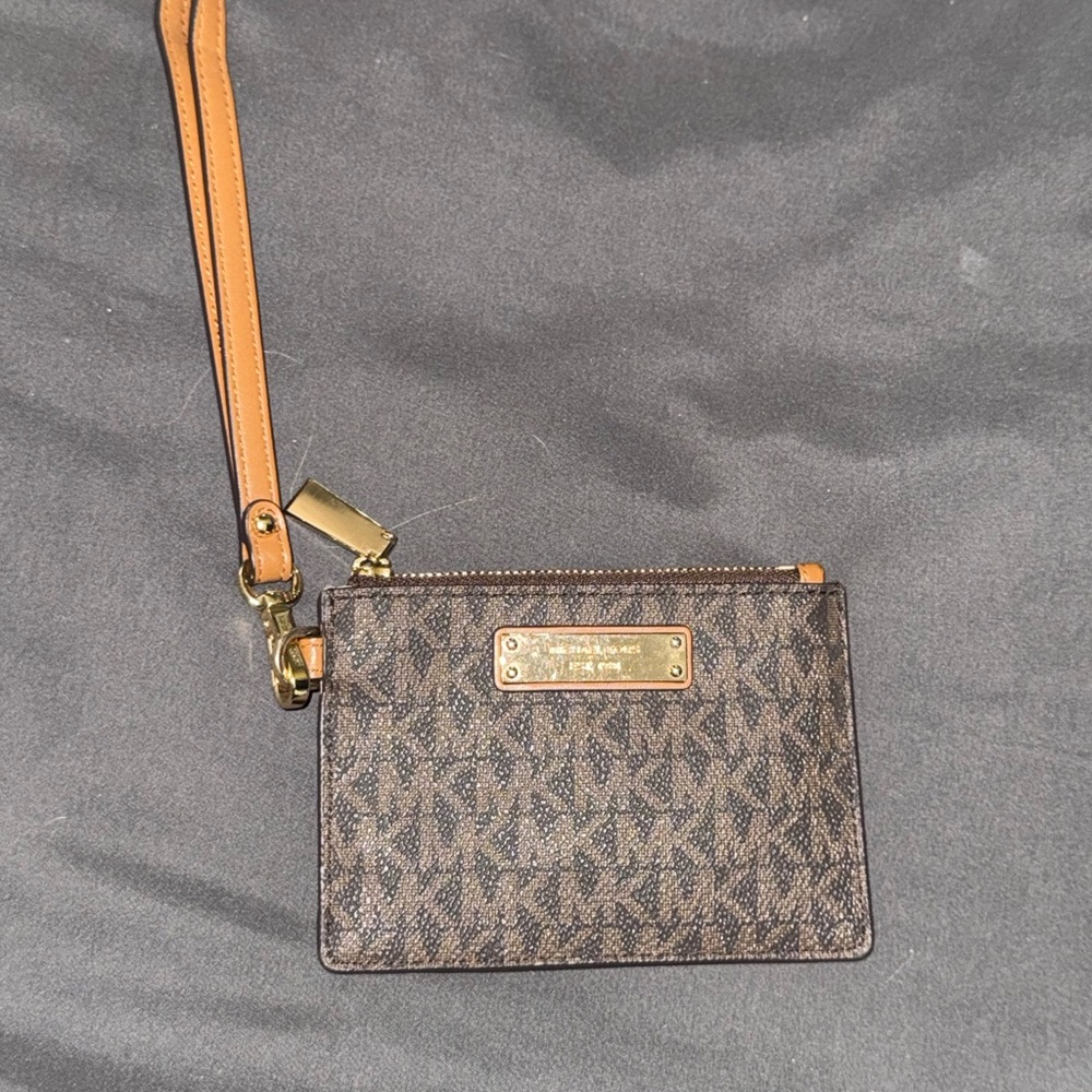 Michael Kors Signature Brown and Gold Wristlet